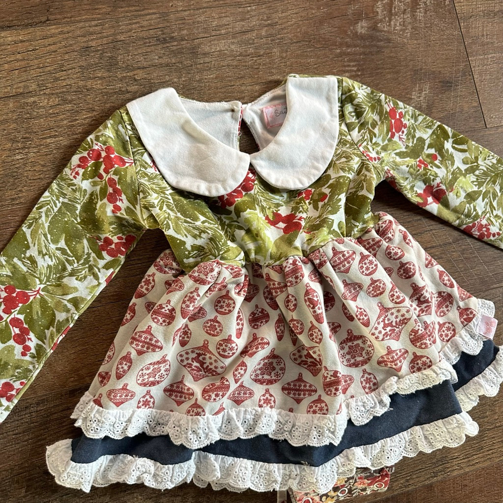Girls Sweet Honey Casual Dress 2T Green Red Christmas Print
